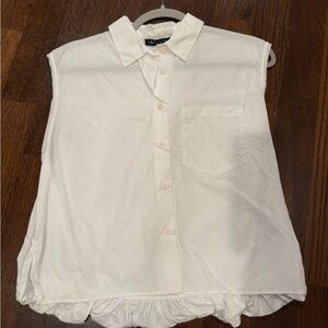 Zara Cream Button-Up Poplin Blouse
